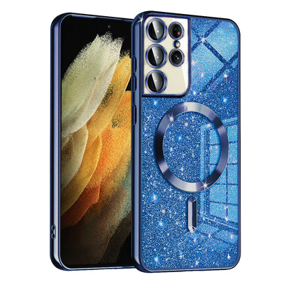 MagSafe tok Samsung Galaxy S21 Ultra 5G G998-hoz, Techsuit, Luxury Glitter, Sötétkék