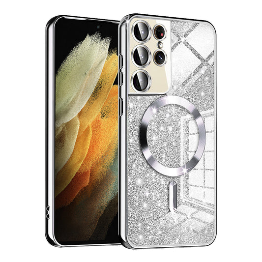 MagSafe tok Samsung Galaxy S21 Ultra 5G G998-hoz, Techsuit, Luxury Glitter, Ezüst