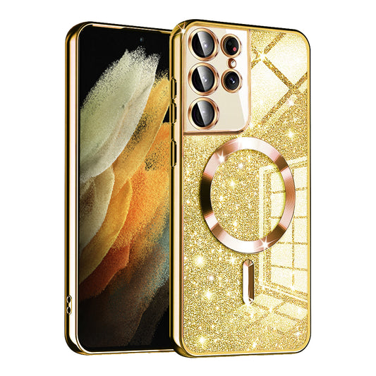 MagSafe tok Samsung Galaxy S21 Ultra 5G G998-hoz, Techsuit, Luxury Glitter, Arany