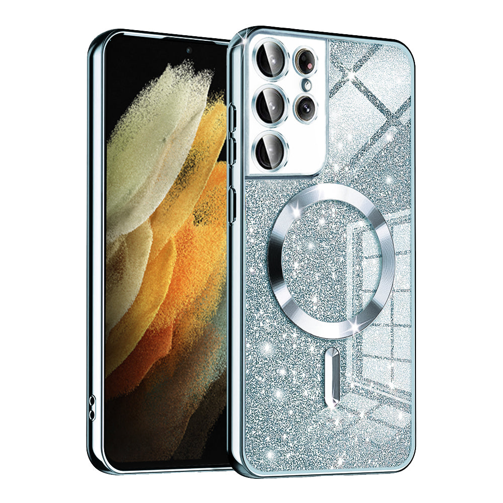 MagSafe tok Samsung Galaxy S21 Ultra 5G G998-hoz, Techsuit, Luxury Glitter, Kék