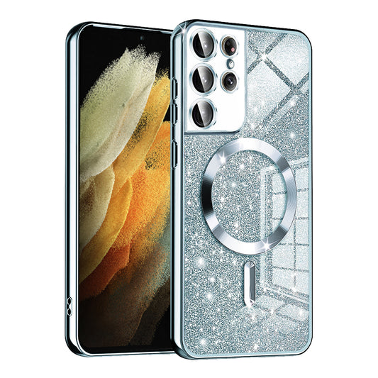 MagSafe tok Samsung Galaxy S21 Ultra 5G G998-hoz, Techsuit, Luxury Glitter, Kék