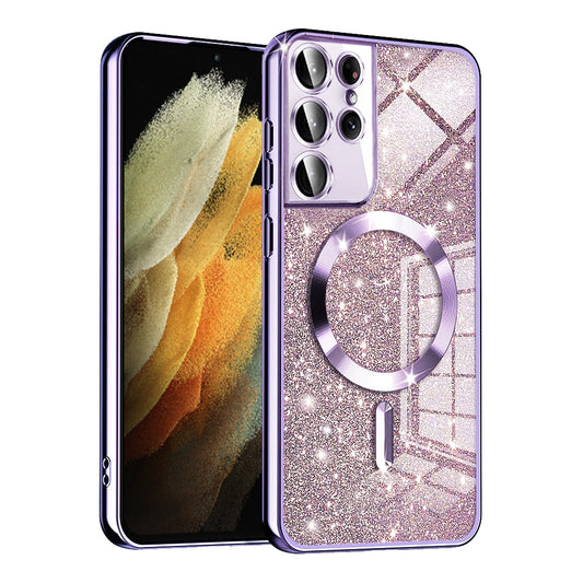MagSafe tok Samsung Galaxy S21 Ultra 5G G998-hoz, Techsuit, Luxury Glitter, Világos lila