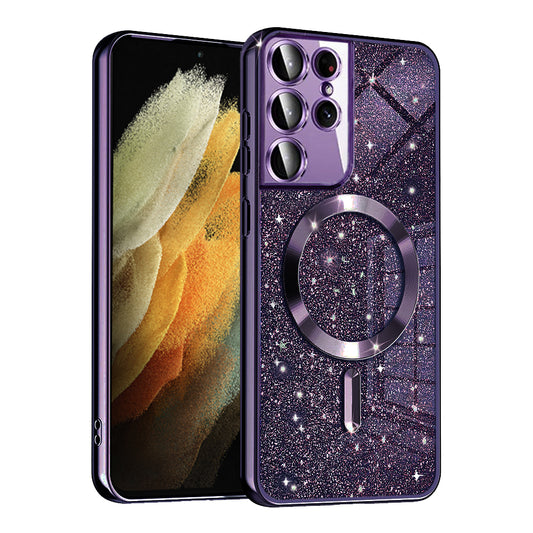MagSafe tok Samsung Galaxy S21 Ultra 5G G998-hoz, Techsuit, Luxury Glitter, Sötét lila