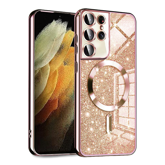 MagSafe tok Samsung Galaxy S21 Ultra 5G G998-hoz, Techsuit, Luxury Glitter, Rózsaarany