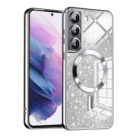 MagSafe tok Samsung Galaxy S22 5G S901-hez, Techsuit, Luxury Glitter, Ezüst