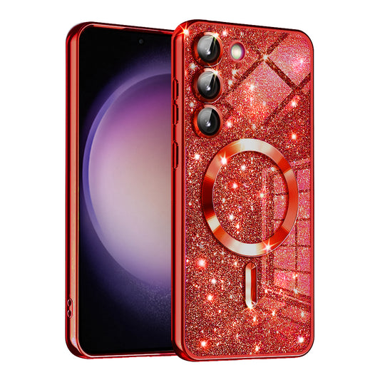 MagSafe tok Samsung Galaxy S23+ S916-hez, Techsuit, Luxury Glitter, Piros