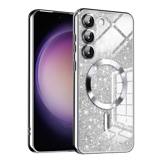 MagSafe tok Samsung Galaxy S23 S911-hez, Techsuit, Luxury Glitter, Ezüst
