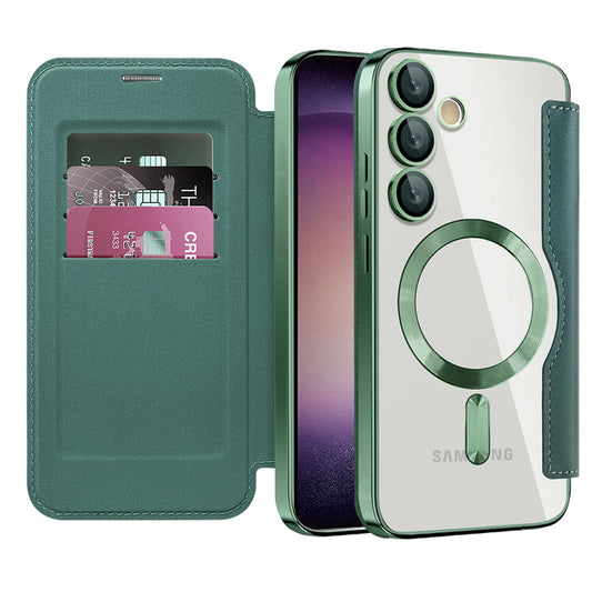 MagSafe Case for Samsung Galaxy S23 S911, Techsuit, SmartMag Book, Green