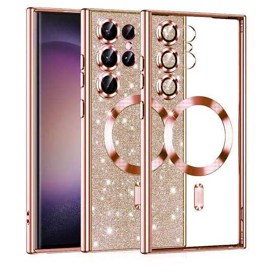 MagSafe tok Samsung Galaxy S23 Ultra S918-hoz, Techsuit, Luxury Glitter, Rózsaarany