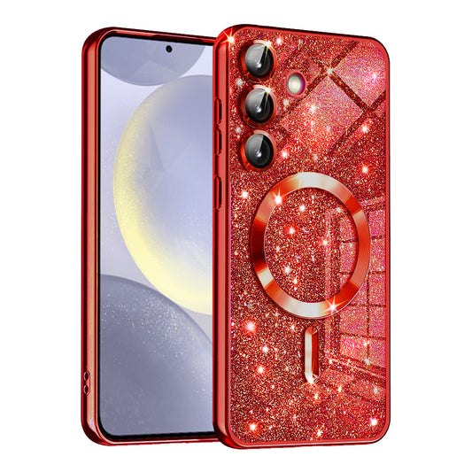 MagSafe tok Samsung Galaxy S24+ S926-hoz, Techsuit, Luxury Glitter, Piros