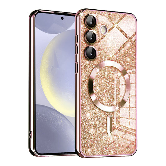 MagSafe tok Samsung Galaxy S24 S921-hez, Techsuit, Luxury Glitter, Rózsaarany