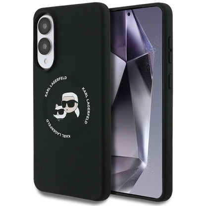 MagSafe tok Samsung Galaxy S25 Edge S937-hez, Karl Lagerfeld, dupla fejű szilikon, fekete