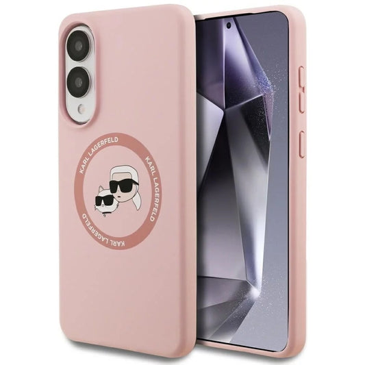 MagSafe tok Samsung Galaxy S25 Edge S937-hez, Karl Lagerfeld, dupla fejű szilikon, rózsaszín