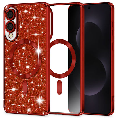 MagSafe Case for Samsung Galaxy S25 Edge S937, Techsuit, Luxury Glitter, Red