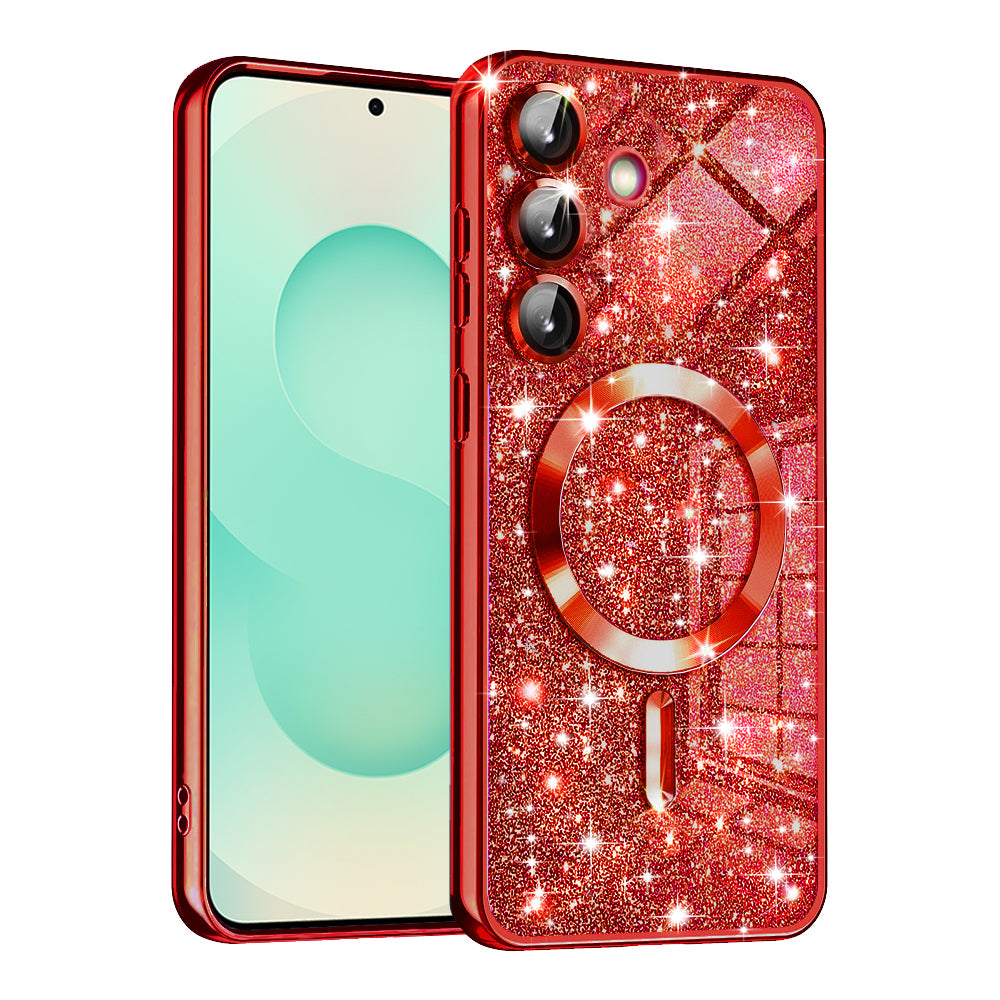 MagSafe tok Samsung Galaxy S25+ S936-hoz, Techsuit, Luxury Glitter, Piros