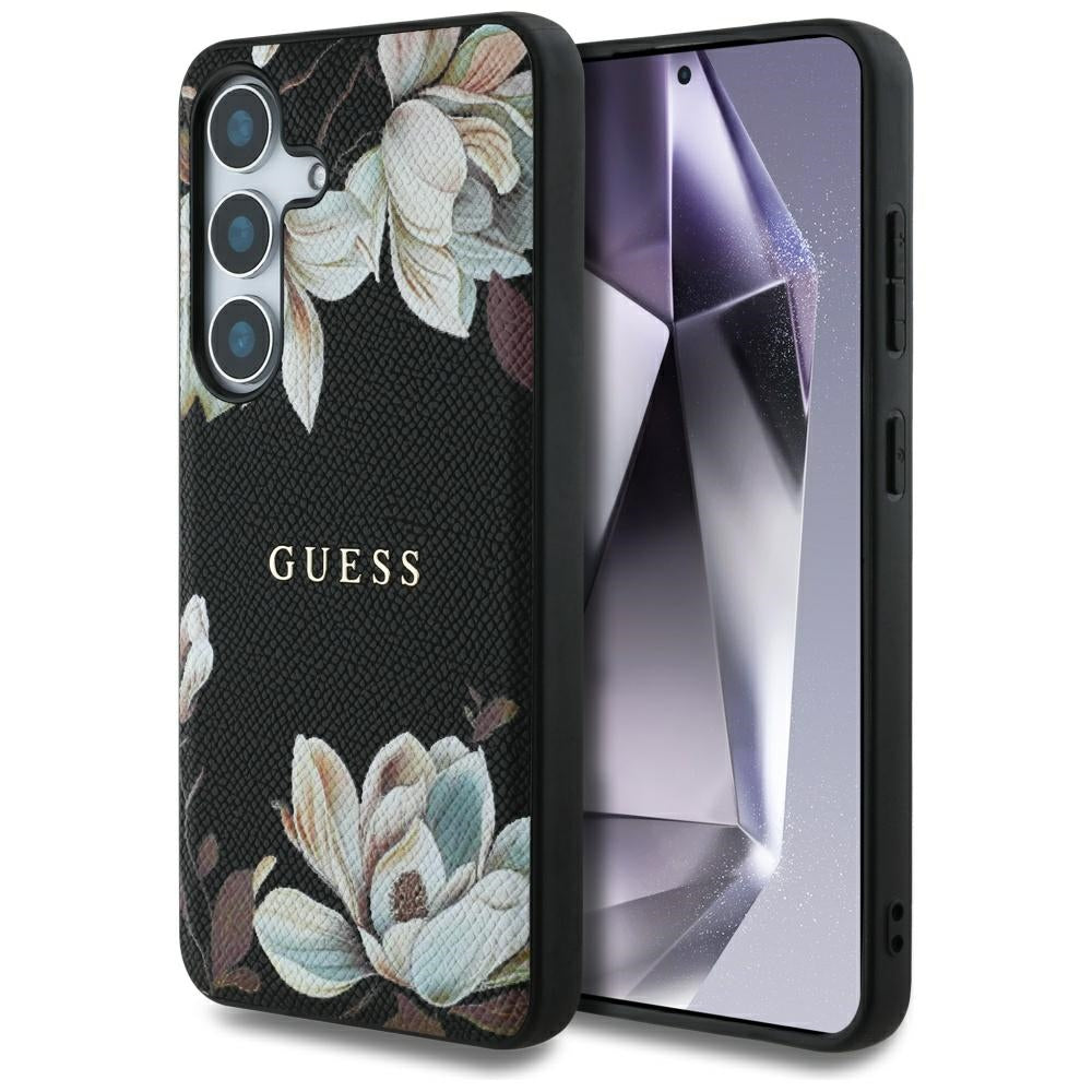 MagSafe tok Samsung Galaxy S25 S931-hez, Guess, Grained Flowers, Fekete