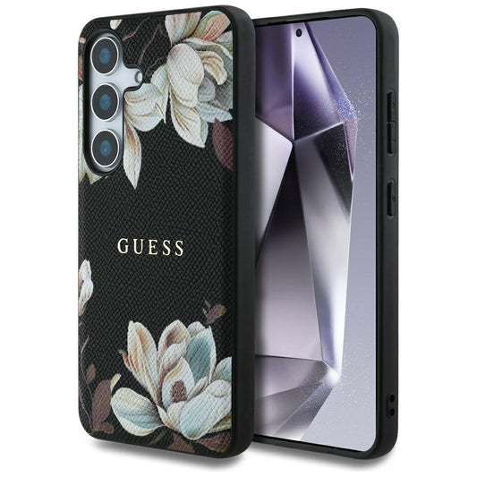 MagSafe tok Samsung Galaxy S25 S931-hez, Guess, Grained Flowers, Fekete