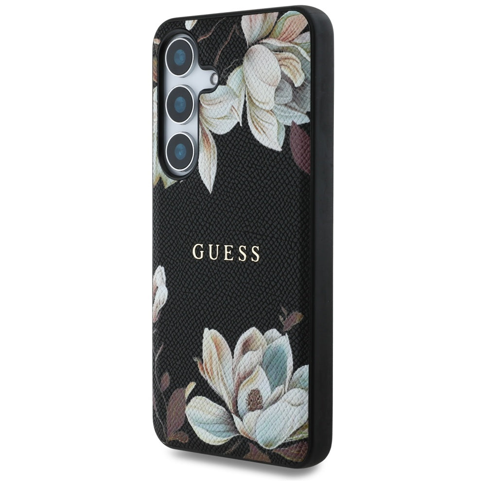 MagSafe tok Samsung Galaxy S25 S931-hez, Guess, Grained Flowers, Fekete
