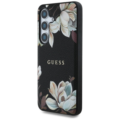 MagSafe tok Samsung Galaxy S25 S931-hez, Guess, Grained Flowers, Fekete