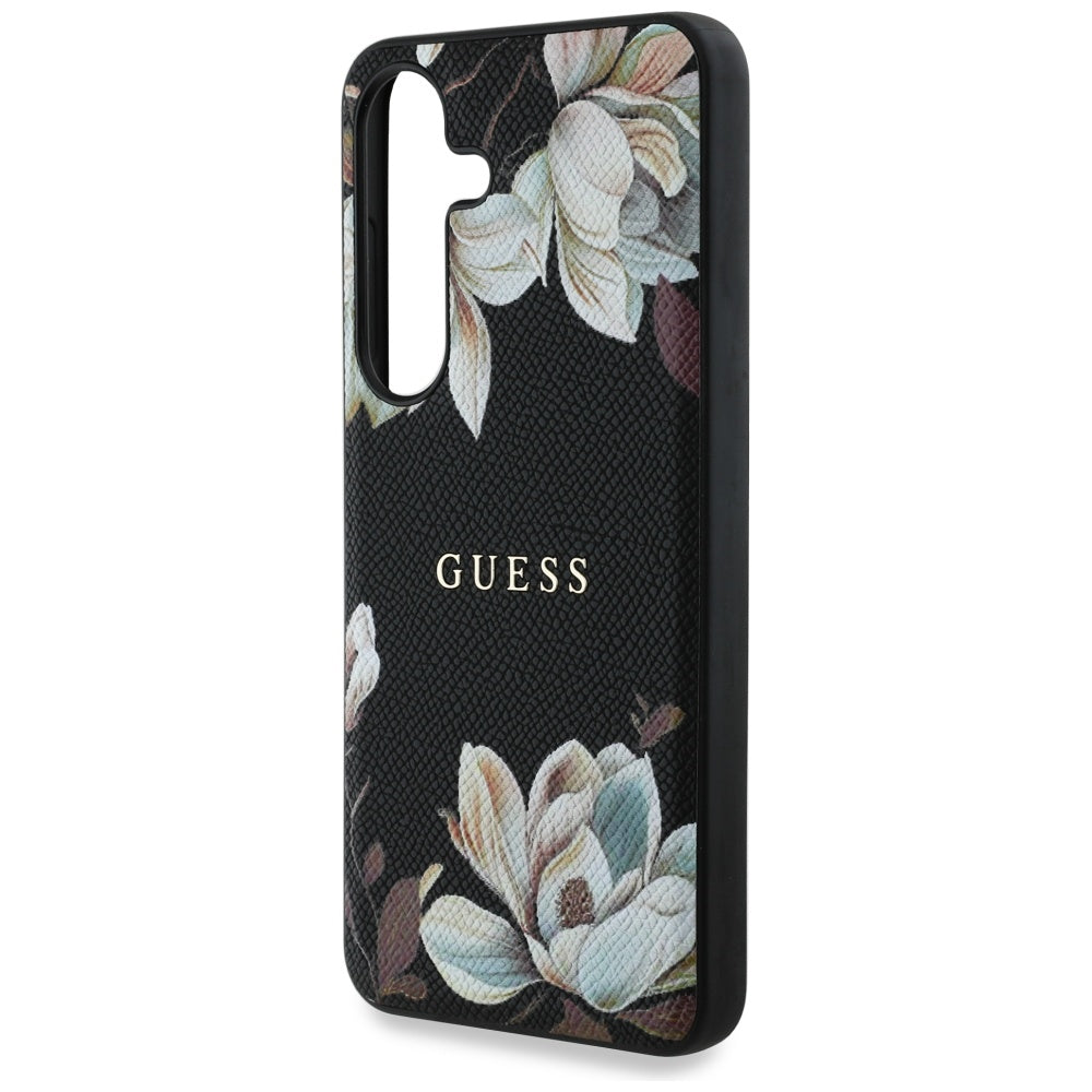MagSafe tok Samsung Galaxy S25 S931-hez, Guess, Grained Flowers, Fekete