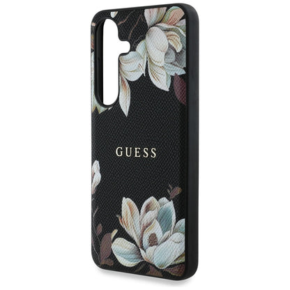 MagSafe tok Samsung Galaxy S25 S931-hez, Guess, Grained Flowers, Fekete