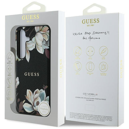 MagSafe tok Samsung Galaxy S25 S931-hez, Guess, Grained Flowers, Fekete