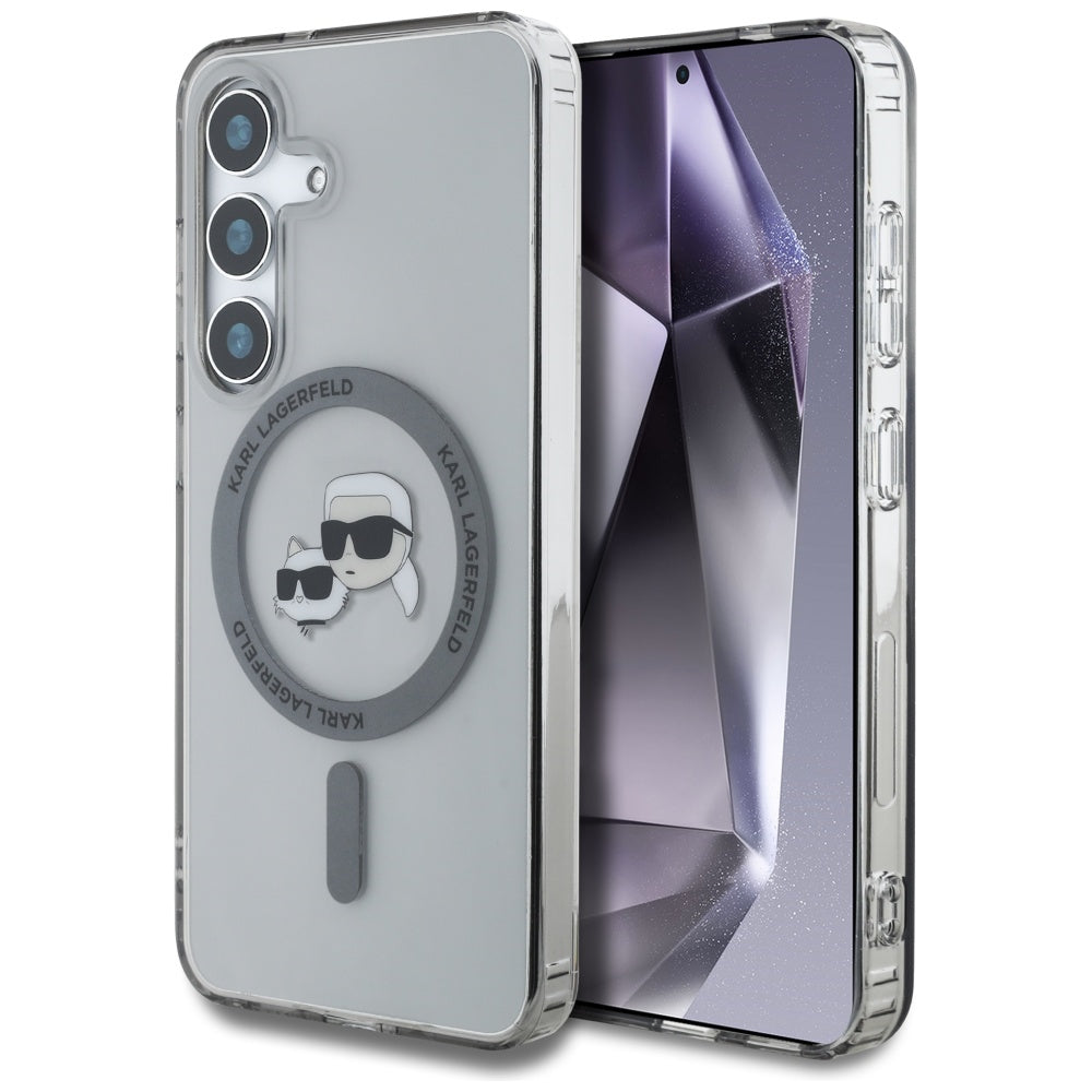 MagSafe tok Samsung Galaxy S25 S931-hez, Karl Lagerfeld, IML Metal Karl & Choupette's Heads, Fekete