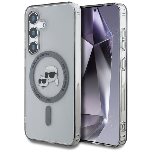 MagSafe tok Samsung Galaxy S25 S931-hez, Karl Lagerfeld, IML Metal Karl & Choupette's Heads, Fekete