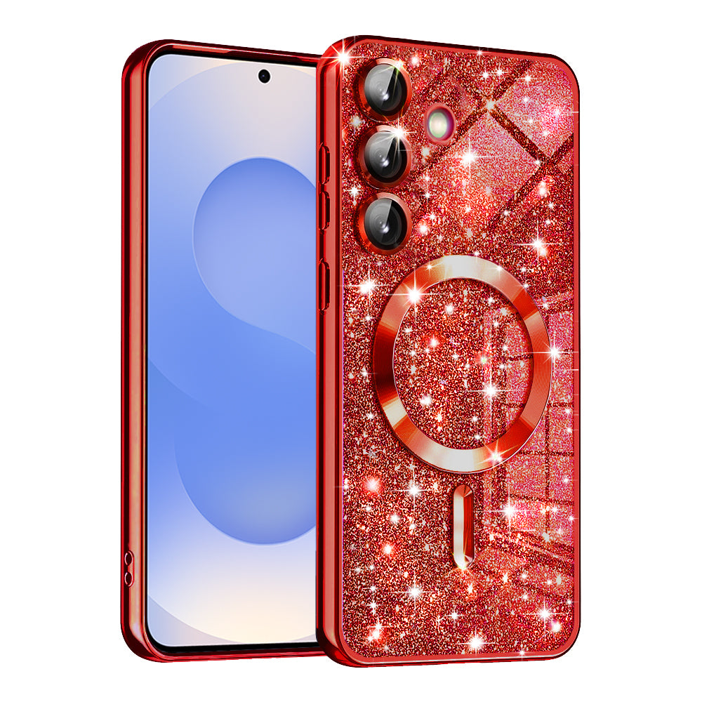 MagSafe tok Samsung Galaxy S25 S931-hez, Techsuit, Luxury Glitter, Piros