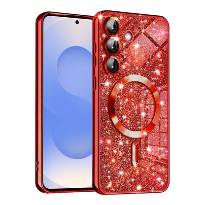 MagSafe tok Samsung Galaxy S25 S931-hez, Techsuit, Luxury Glitter, Piros