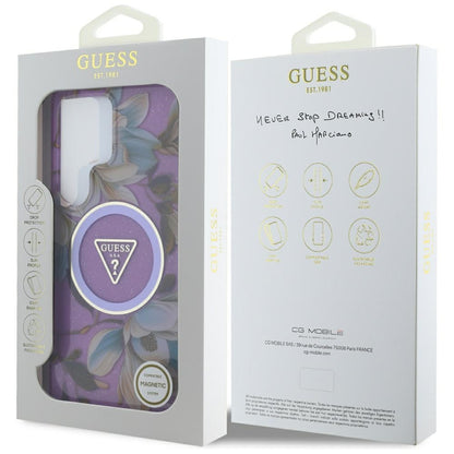 MagSafe tok Samsung Galaxy S25 Ultra S938-hez, Guess, IML Metal Glitter Flowers Triangle, Lila
