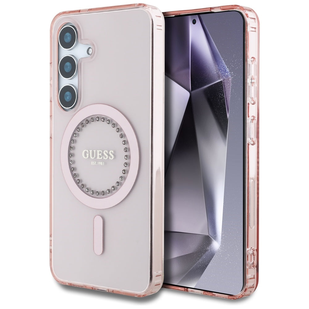 MagSafe tok Samsung Galaxy S25 S931-hez, Guess, IML Rhinestone, Rózsaszín