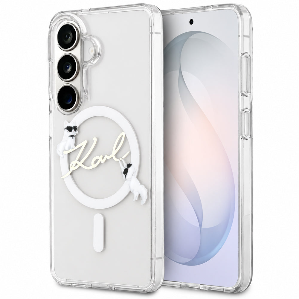 MagSafe tok Samsung Galaxy S26 FE S741 készülékhez, Karl Lagerfeld, IML Choupette Karl Script Logo, átlátszó