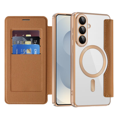 MagSafe Case for Samsung Galaxy S26 Plus, Techsuit, SmartMag Book, Brown