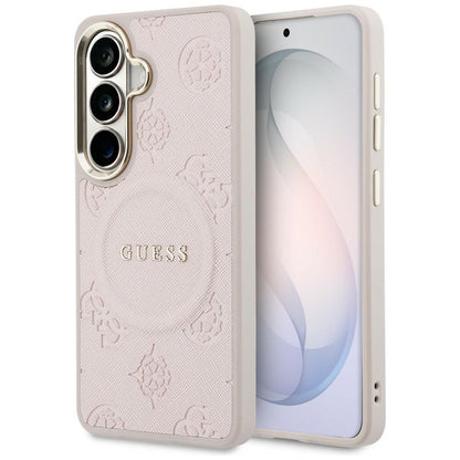 MagSafe tok Samsung Galaxy S26 S942-hez, Guess, Saffiano Peony Embossed Ring, Rózsaszín