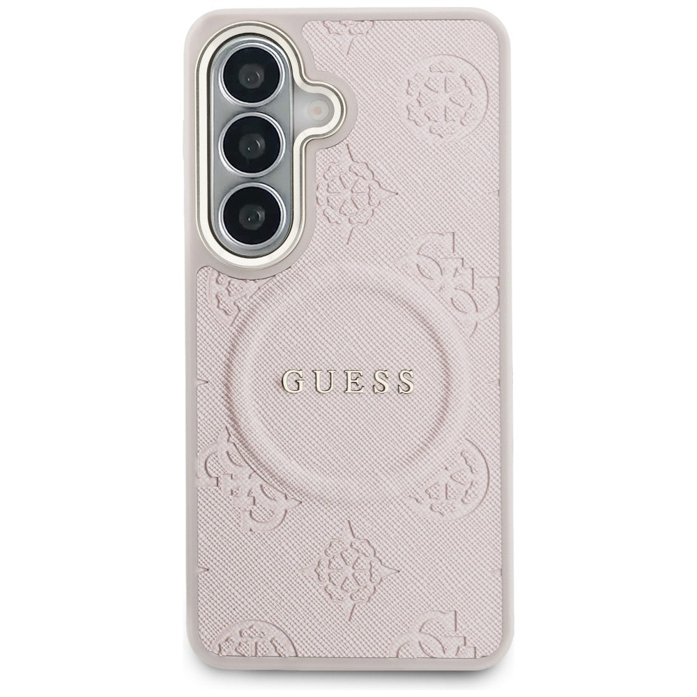 MagSafe tok Samsung Galaxy S26 S942-hez, Guess, Saffiano Peony Embossed Ring, Rózsaszín