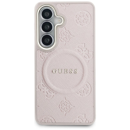 MagSafe tok Samsung Galaxy S26 S942-hez, Guess, Saffiano Peony Embossed Ring, Rózsaszín