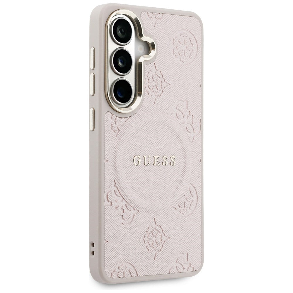 MagSafe tok Samsung Galaxy S26 S942-hez, Guess, Saffiano Peony Embossed Ring, Rózsaszín