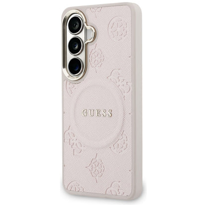 MagSafe tok Samsung Galaxy S26 S942-hez, Guess, Saffiano Peony Embossed Ring, Rózsaszín