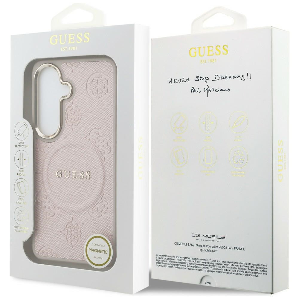 MagSafe tok Samsung Galaxy S26 S942-hez, Guess, Saffiano Peony Embossed Ring, Rózsaszín
