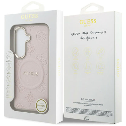 MagSafe tok Samsung Galaxy S26 S942-hez, Guess, Saffiano Peony Embossed Ring, Rózsaszín