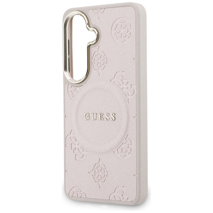 MagSafe tok Samsung Galaxy S26 S942-hez, Guess, Saffiano Peony Embossed Ring, Rózsaszín