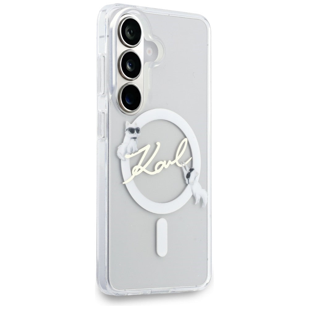 MagSafe tok Samsung Galaxy S26 S942-hez, Karl Lagerfeld, IML Choupette Karl Script Logo, Fehér