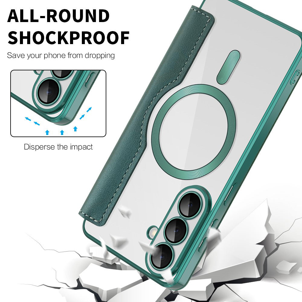 MagSafe Case for Samsung Galaxy S26, Techsuit, SmartMag Book, Green