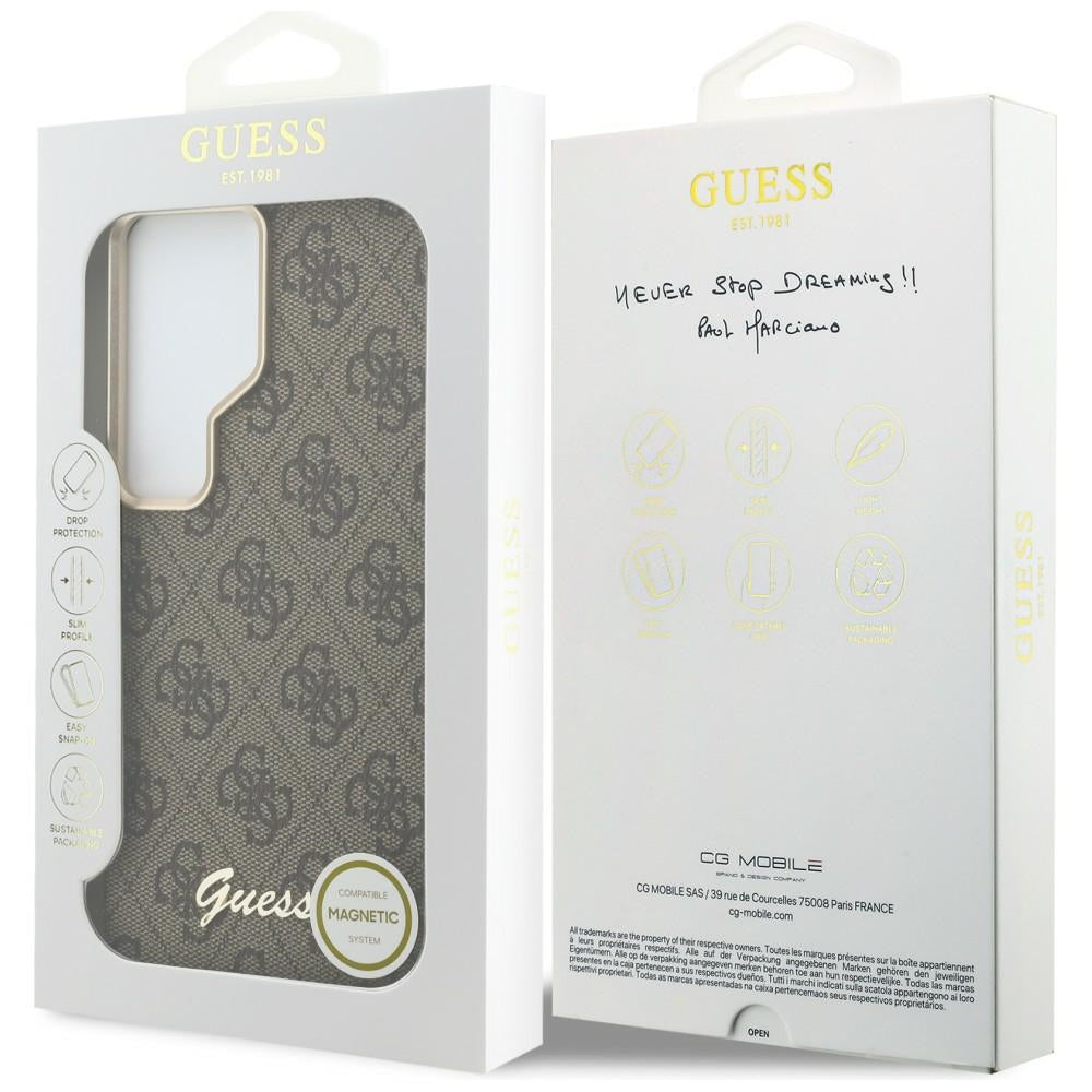 MagSafe tok Samsung Galaxy S26 Ultra S948-hez, Guess, 4G Script Logo, Barna