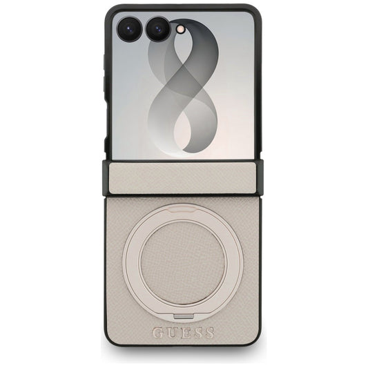 MagSafe tok Samsung Galaxy Z Flip8 F776-hez, Guess, Ring Stand Grained Classic Logo, Bézs