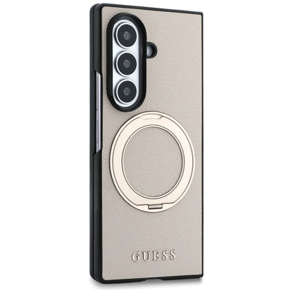 MagSafe tok Samsung Galaxy Z Fold8 Ultra F976-hez, Guess, Gyűrűs Állvány Barázdált Klasszikus Logó, Bézs
