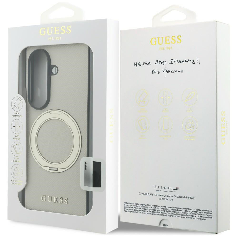MagSafe tok Samsung Galaxy Z Fold8 Ultra F976-hez, Guess, Gyűrűs Állvány Barázdált Klasszikus Logó, Bézs
