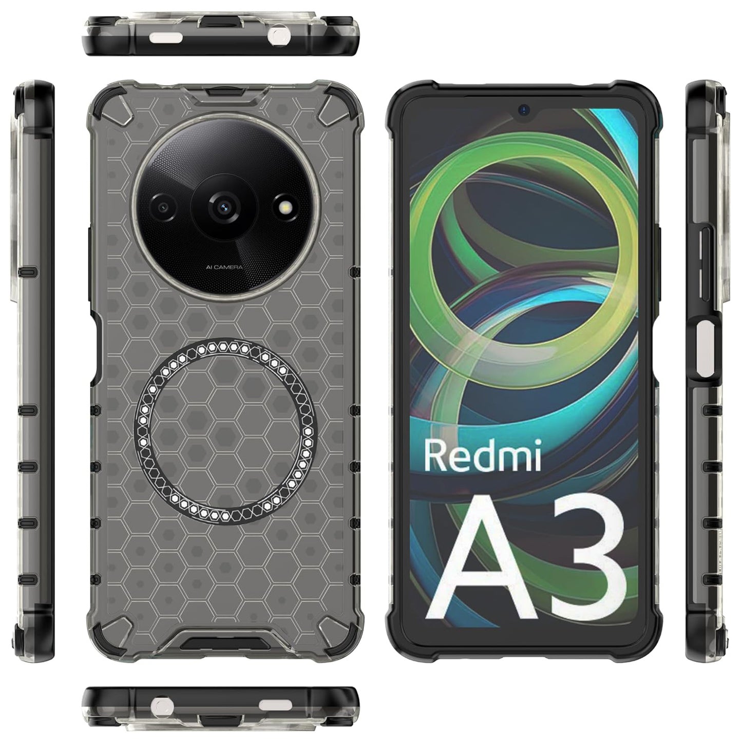 MagSafe tok Xiaomi Redmi A3x / A3-hoz, Techsuit, HoneyComb Shield, Fekete