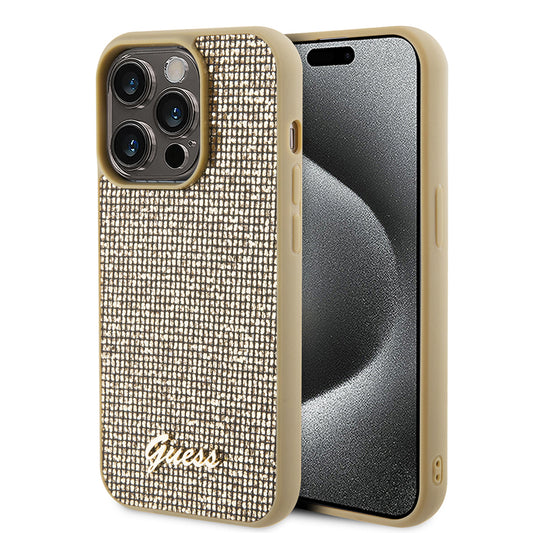Tok Apple iPhone 15 Pro-hoz, Guess, PU Square Mirror Script Logo, Arany GUHCP15LPMSDGSD